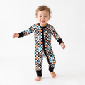 Halloween Ghost Checkered Football Zippy Romper
