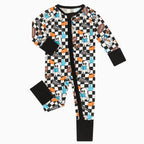 Halloween Ghost Checkered Football Zippy Romper