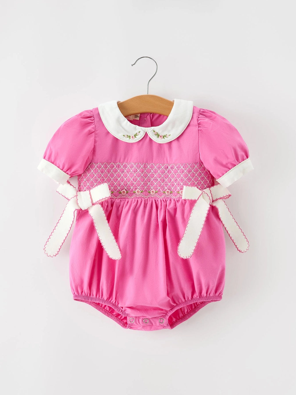 Hot Pink Floral Smocked Bow Bubble Romper