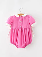 Hot Pink Floral Smocked Bow Bubble Romper