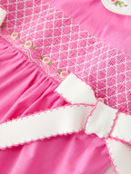 Hot Pink Floral Smocked Bow Bubble Romper