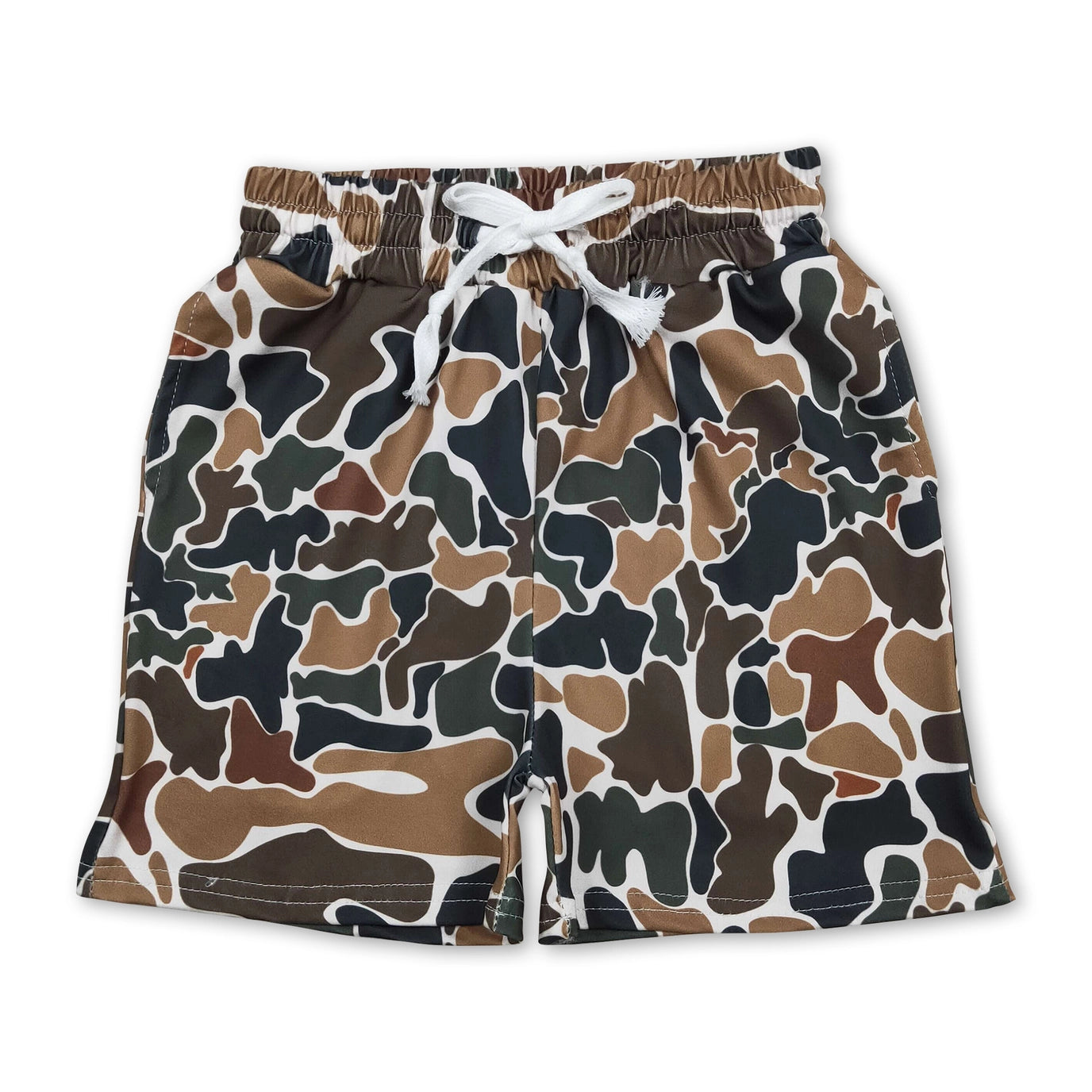 Brown Camo Pockets Elastic Kids Boys Summer Shorts