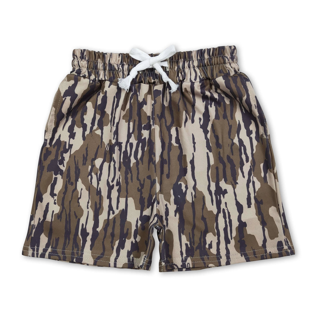 Olive Camo Pockets Elastic Kids Boys Summer Shorts