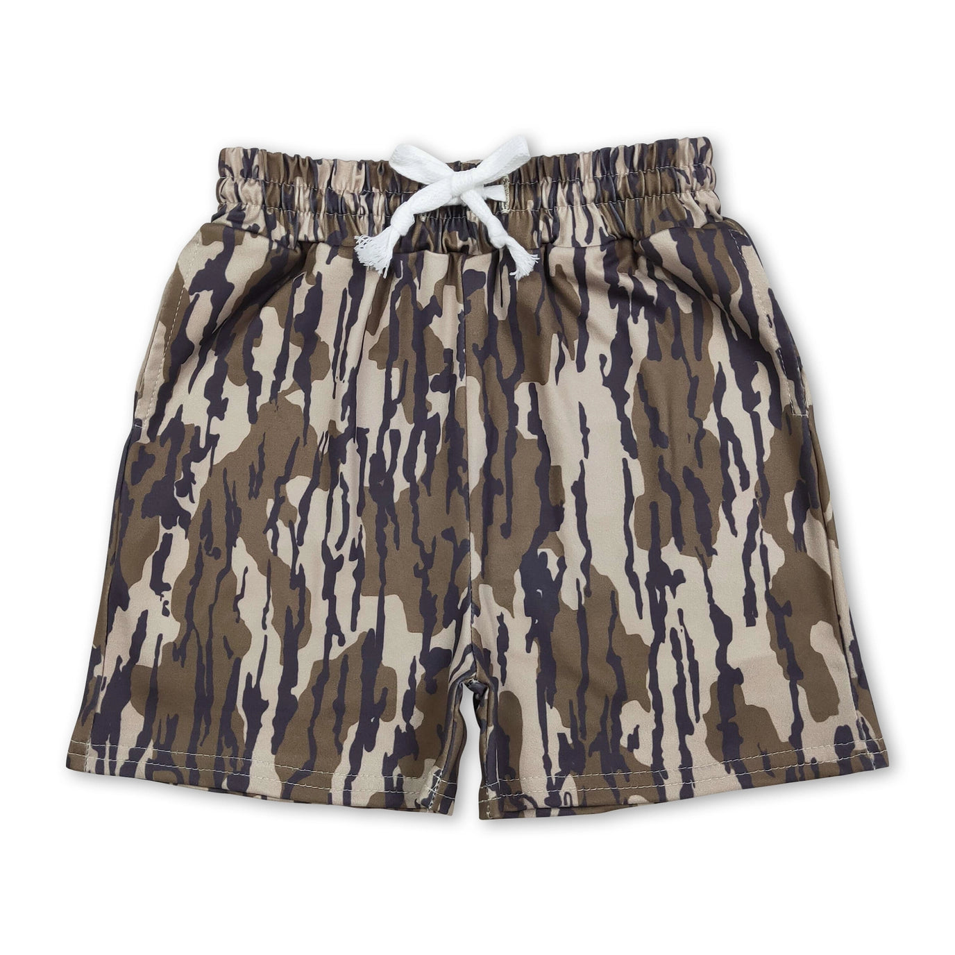 Olive Camo Pockets Elastic Kids Boys Summer Shorts