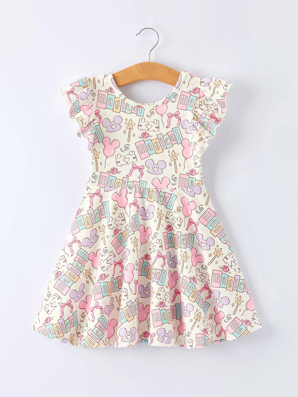 Pastel Magical Theme Girls Flutter Sleeve Dress