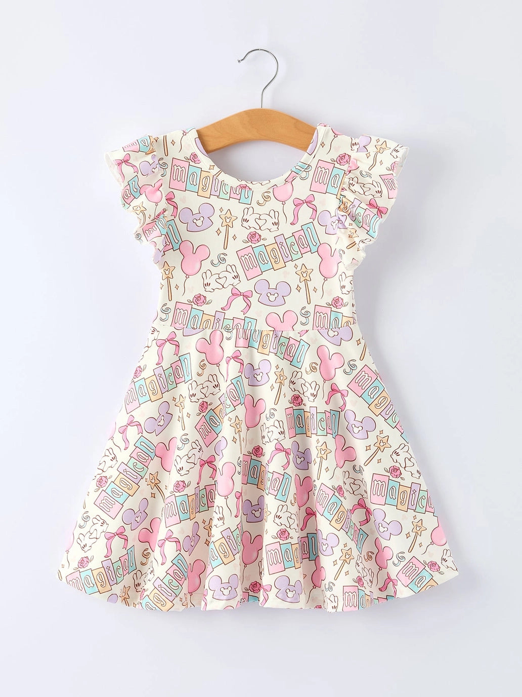 Pastel Magical Theme Girls Flutter Sleeve Dress