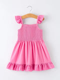 Rylee Faith Designs Pink Girl Smocked Bow Ruffle Dress