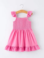 Rylee Faith Designs Pink Girl Smocked Bow Ruffle Dress