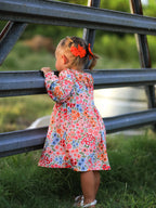 Pumpkin Bow Smock Embroidered Floral Dress