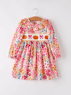 Pumpkin Bow Smock Embroidered Floral Dress