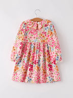 Pumpkin Bow Smock Embroidered Floral Dress
