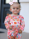 Pumpkin Bow Smock Embroidered Floral Romper