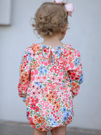 Pumpkin Bow Smock Embroidered Floral Romper