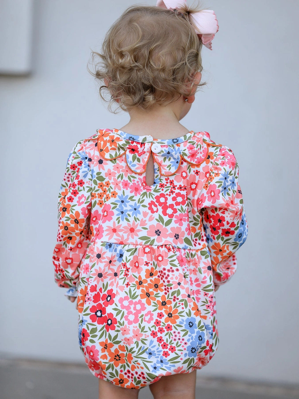 Pumpkin Bow Smock Embroidered Floral Romper