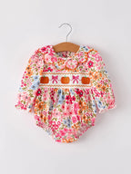 Pumpkin Bow Smock Embroidered Floral Romper