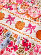 Pumpkin Bow Smock Embroidered Floral Romper