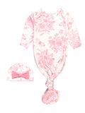 Softsnooze™ Baby Girls Bamboo Viscose Pink Butterfly Garden Toile Ruffle Knotted Sleep Gown & Bow Hat Set