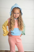Pastel Color Block Hooded Ruffle Pocket Fall Lounge Set