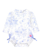 Baby Girls Periwinkle Butterfly Garden Long Sleeve One Piece Rash Guard Swimsuit with Signature Rear Ruffles
