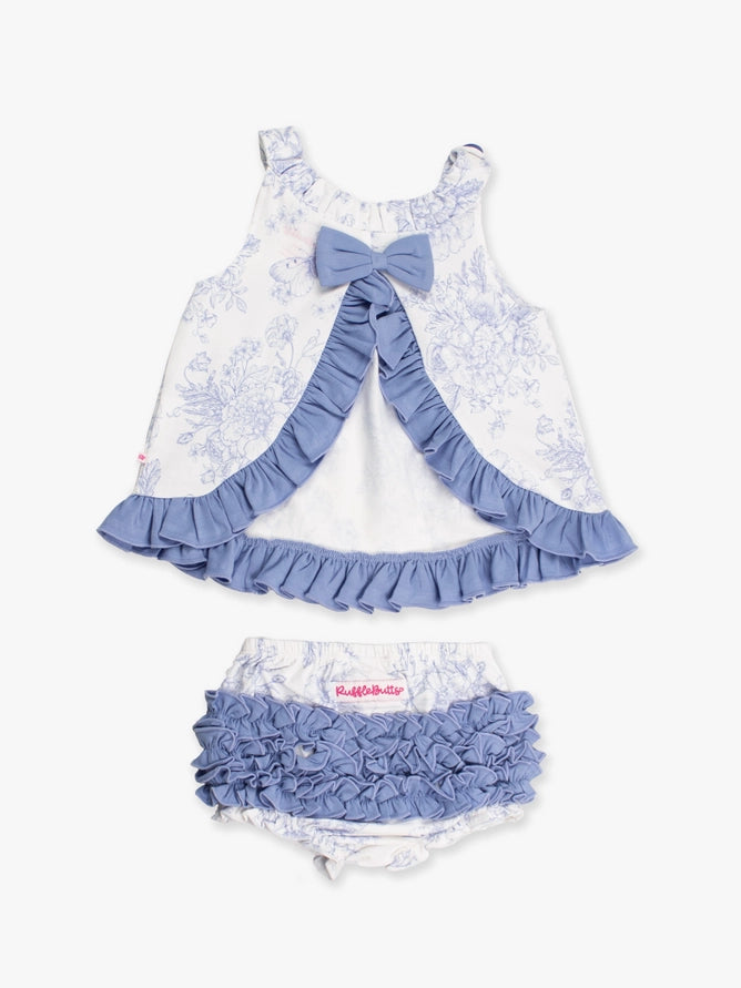 Ruffle Butts Baby Girls Periwinkle Butterfly Garden Knit Swing Top & Bloomer Set