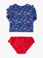 Girls America250® Flutter Long Sleeve Rash Guard Skirted 2-Piece Swimsuit