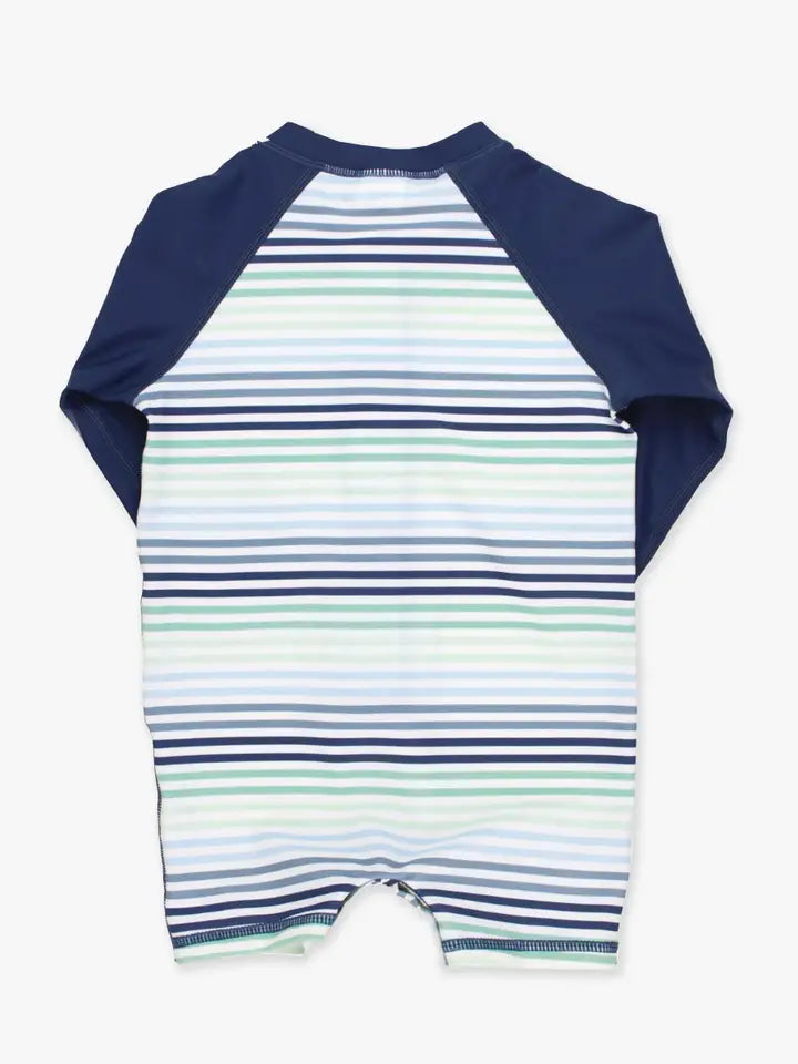 Baby Boys Coastal Stripes Long Sleeve One Piece Rash Guard Swimsuit