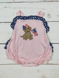 Baby Girl Dog Appliqué Patriotic Bubble