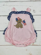 Baby Girl Dog Appliqué Patriotic Bubble