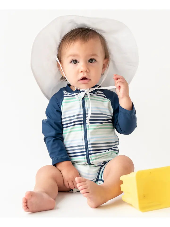 Baby Boys Coastal Stripes Long Sleeve One Piece Rash Guard Swimsuit