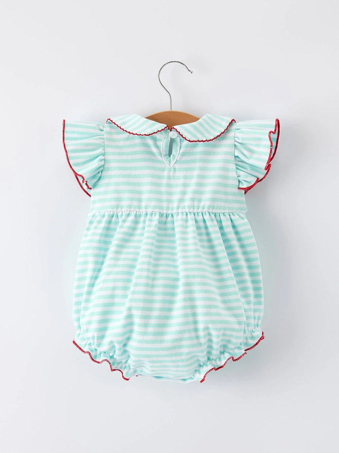 Rylee Faith Striped Casual Outfit with Baseball Bow Applique Lapel Girls Romper