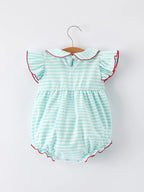 Rylee Faith Striped Casual Outfit with Baseball Bow Applique Lapel Girls Romper