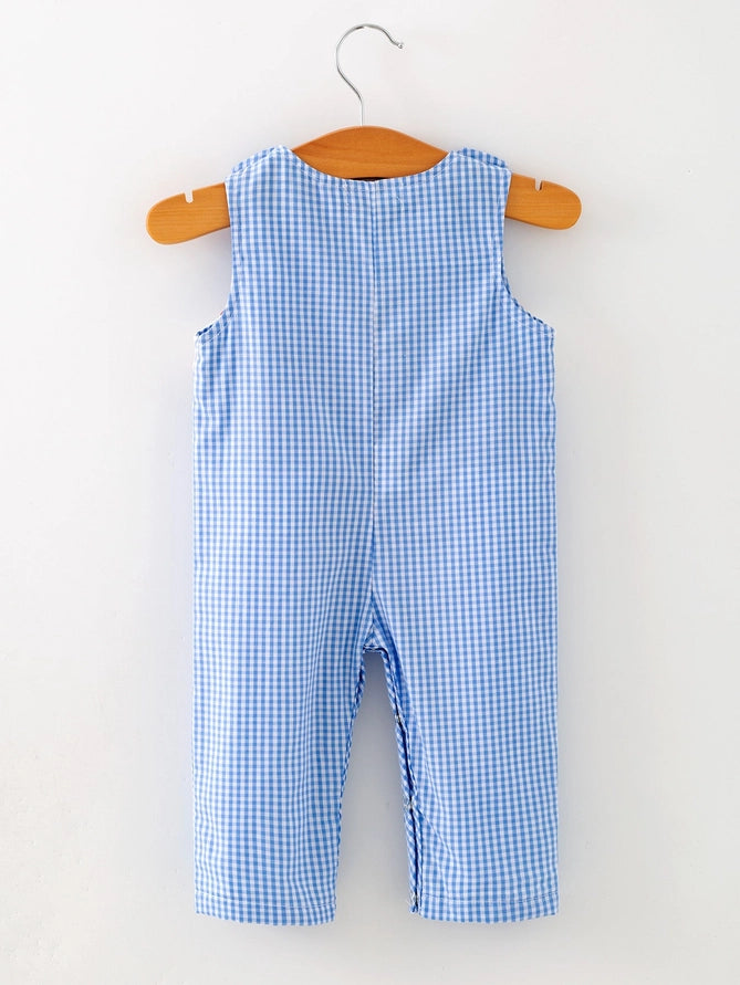 Rylee Faith Baby Boy Baseball Smocked Romper – Blue Plaid Summer Outfit