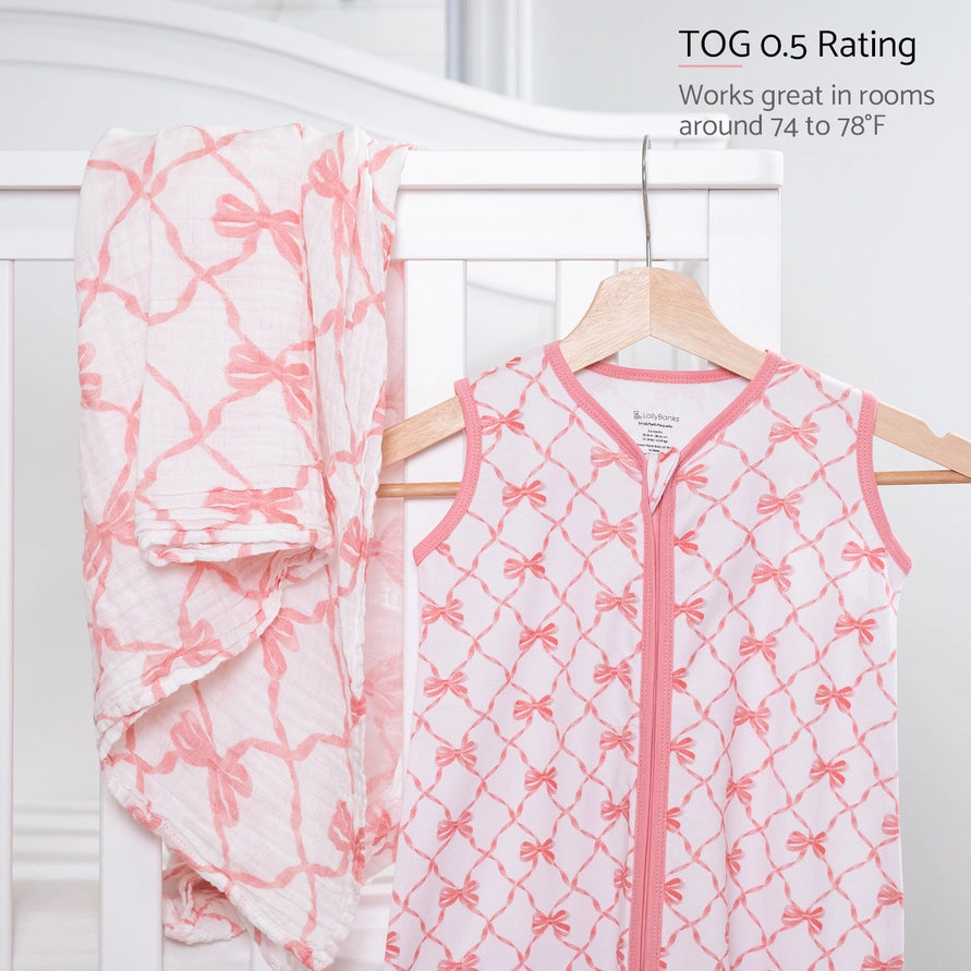 Lolly Banks Beautiful Bows Baby Girl Sleep Sack, 100% Organic Cotton