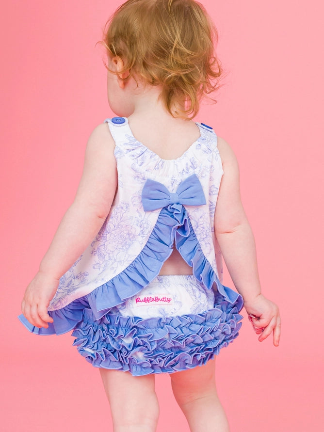 Ruffle Butts Baby Girls Periwinkle Butterfly Garden Knit Swing Top & Bloomer Set