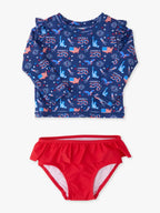 Girls America250® Flutter Long Sleeve Rash Guard Skirted 2-Piece Swimsuit
