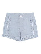 Ruffle Butts Girls Blue Seersucker Ruffle Trim Woven Shorts