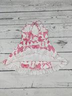 Pink Bow Print Girls Athletic Dresses
