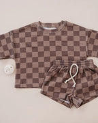 Lucky Panda Shorts Set | Espresso Checkered