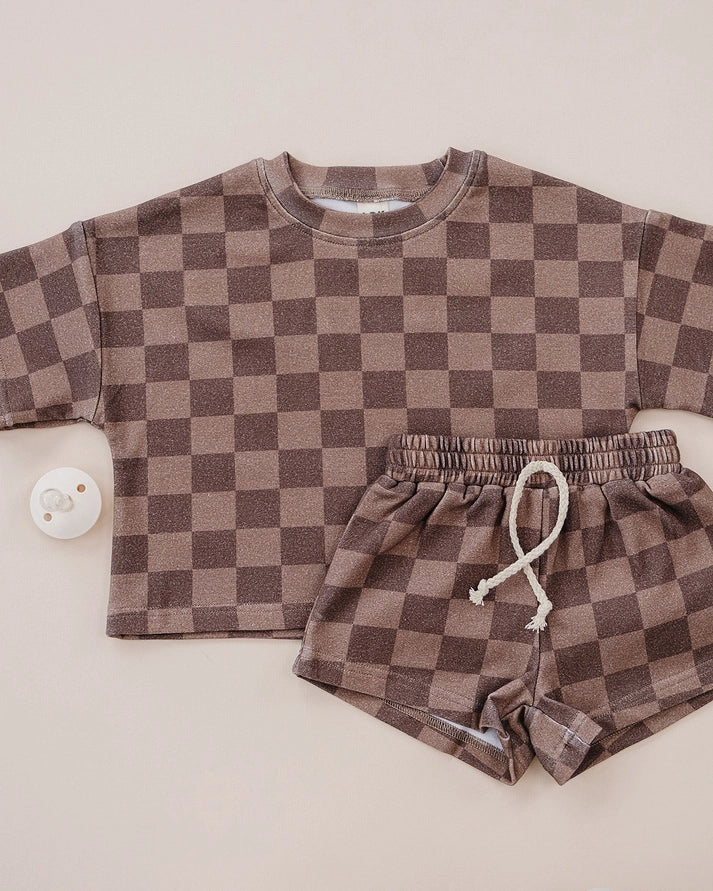 Lucky Panda Shorts Set | Espresso Checkered