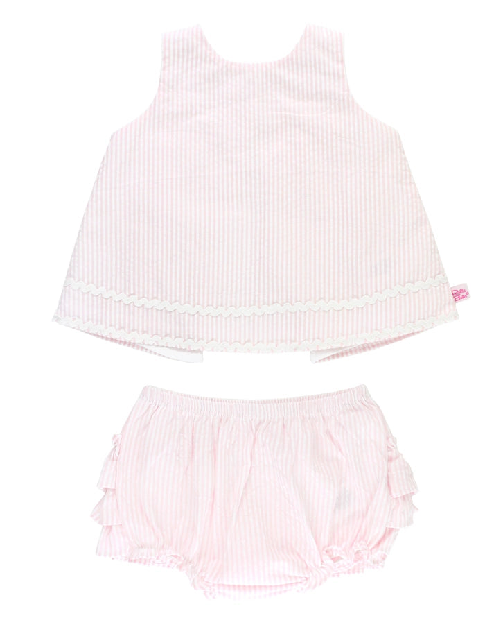 Ruffle Butts Baby Girls Pink Seersucker Ric Rac Swing Top & Bloomer Set