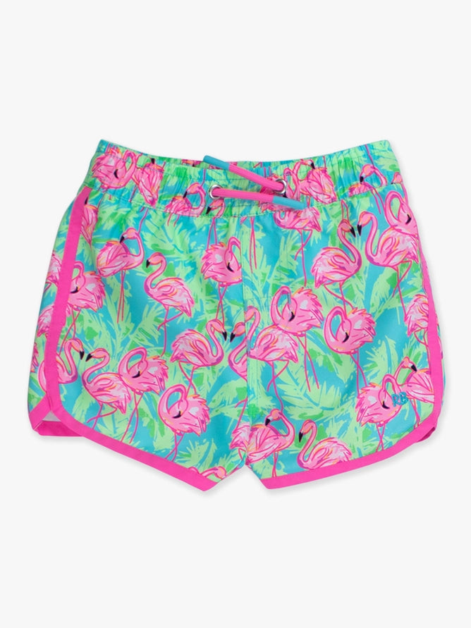 Rugged Butts Boys Neon Flamingo Fun Dolphin Hem Swim Trunks