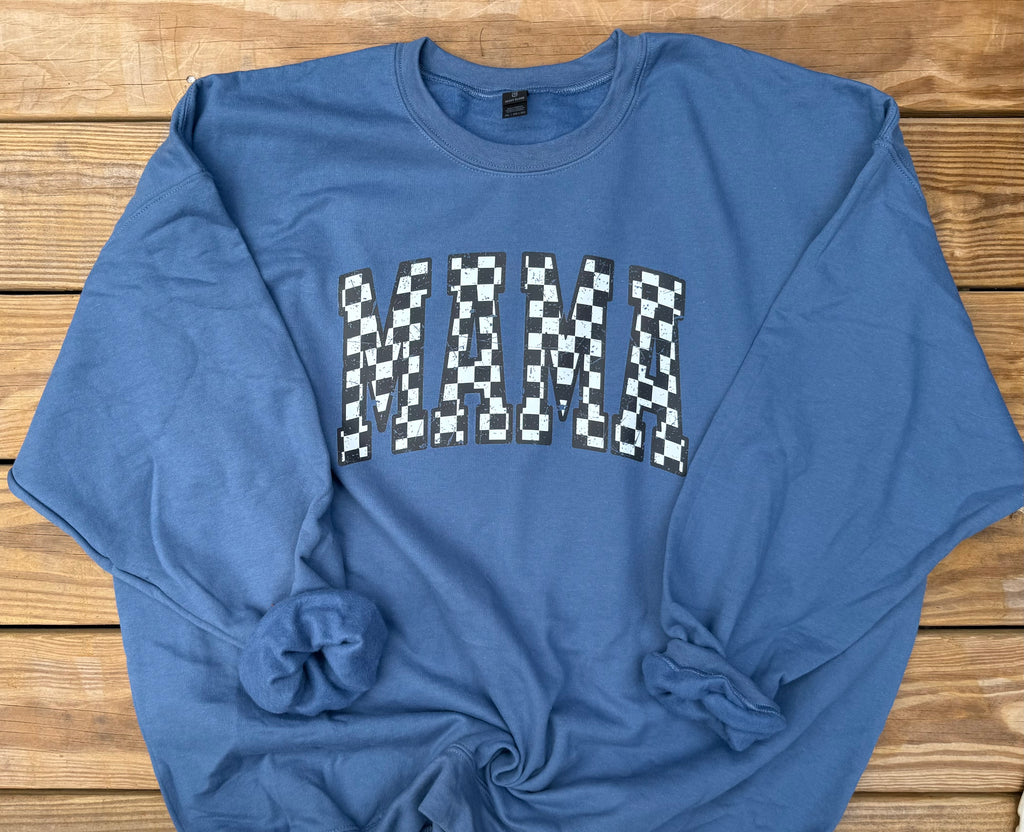 Checkered Mama Distressed Crewneck
