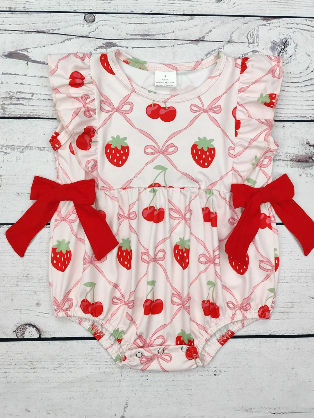 Baby Girl Bubble with Strawberry Bow Print
